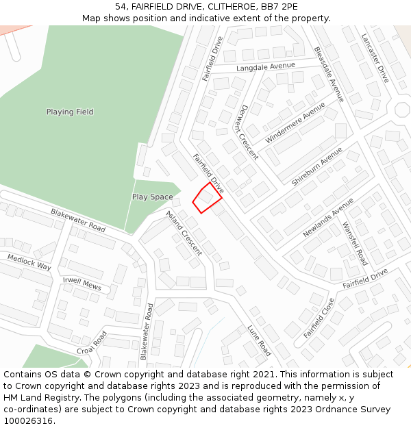 54, FAIRFIELD DRIVE, CLITHEROE, BB7 2PE: Location map and indicative extent of plot
