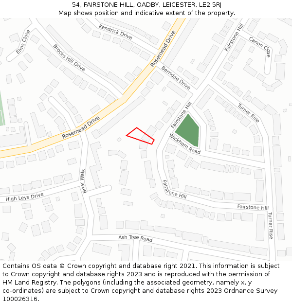 54, FAIRSTONE HILL, OADBY, LEICESTER, LE2 5RJ: Location map and indicative extent of plot