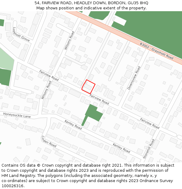 54, FAIRVIEW ROAD, HEADLEY DOWN, BORDON, GU35 8HQ: Location map and indicative extent of plot