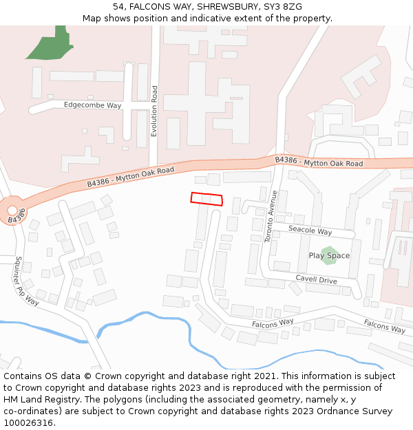 54, FALCONS WAY, SHREWSBURY, SY3 8ZG: Location map and indicative extent of plot