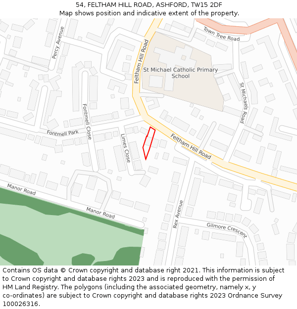 54, FELTHAM HILL ROAD, ASHFORD, TW15 2DF: Location map and indicative extent of plot