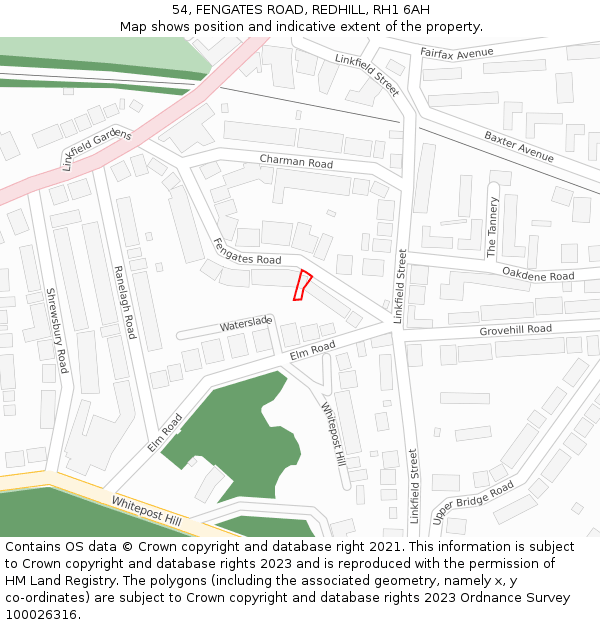 54, FENGATES ROAD, REDHILL, RH1 6AH: Location map and indicative extent of plot