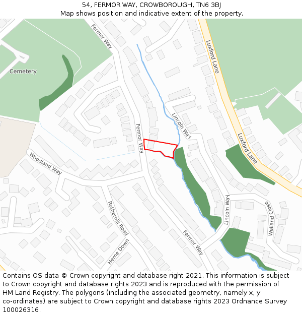 54, FERMOR WAY, CROWBOROUGH, TN6 3BJ: Location map and indicative extent of plot