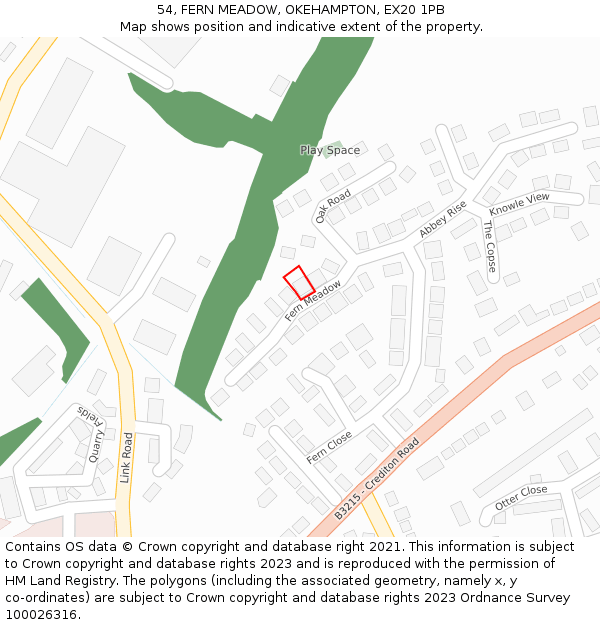 54, FERN MEADOW, OKEHAMPTON, EX20 1PB: Location map and indicative extent of plot