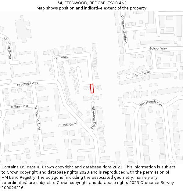 54, FERNWOOD, REDCAR, TS10 4NF: Location map and indicative extent of plot