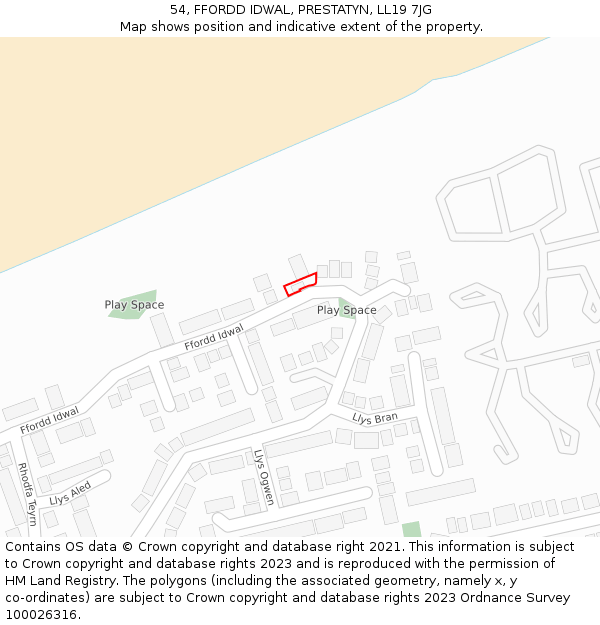 54, FFORDD IDWAL, PRESTATYN, LL19 7JG: Location map and indicative extent of plot