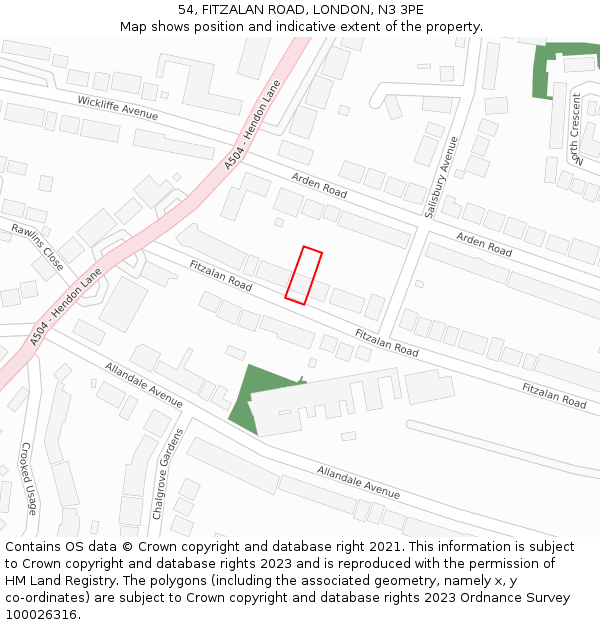 54, FITZALAN ROAD, LONDON, N3 3PE: Location map and indicative extent of plot