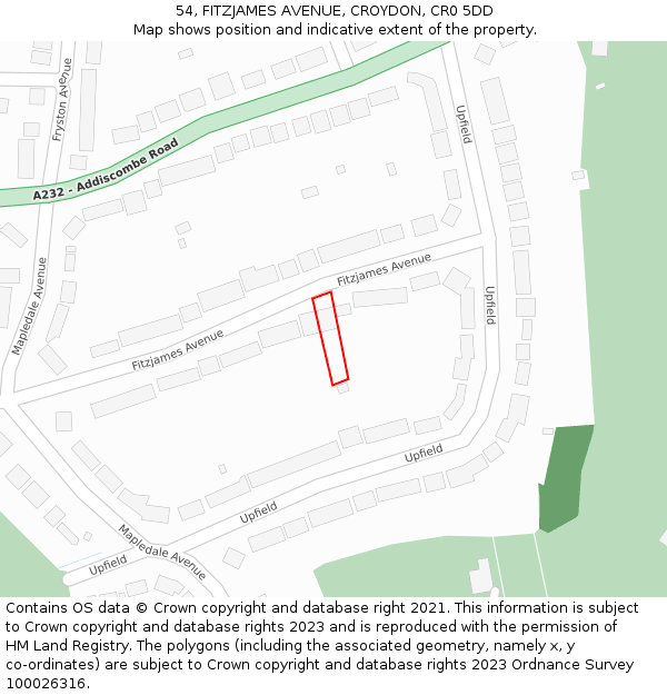 54, FITZJAMES AVENUE, CROYDON, CR0 5DD: Location map and indicative extent of plot