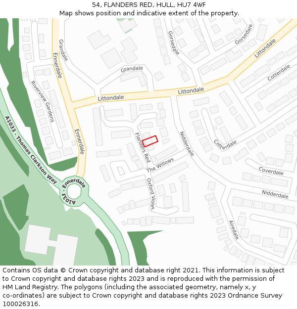 54, FLANDERS RED, HULL, HU7 4WF: Location map and indicative extent of plot