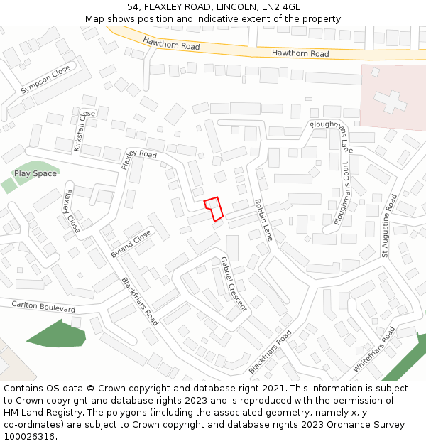 54, FLAXLEY ROAD, LINCOLN, LN2 4GL: Location map and indicative extent of plot