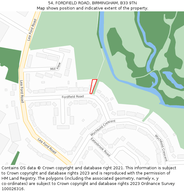 54, FORDFIELD ROAD, BIRMINGHAM, B33 9TN: Location map and indicative extent of plot