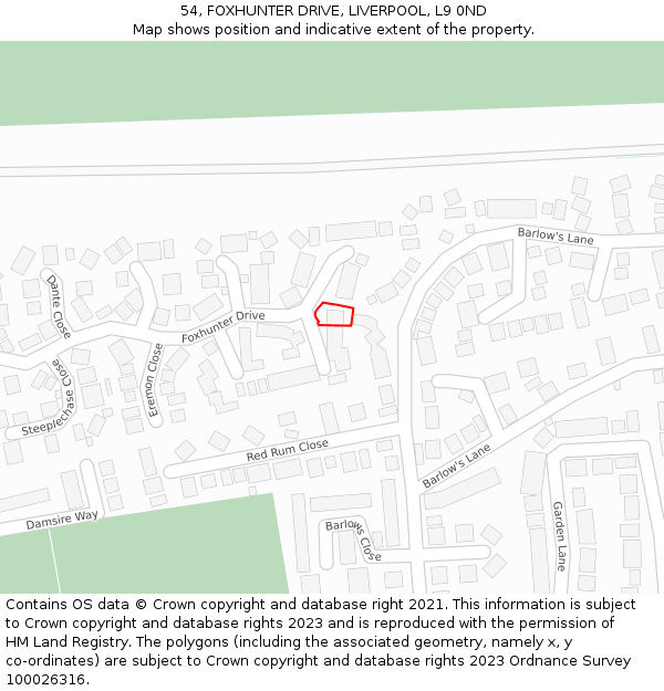 54, FOXHUNTER DRIVE, LIVERPOOL, L9 0ND: Location map and indicative extent of plot