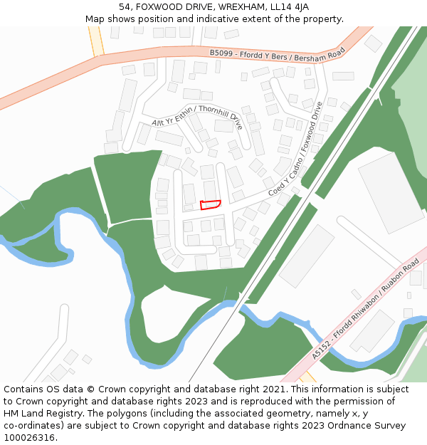 54, FOXWOOD DRIVE, WREXHAM, LL14 4JA: Location map and indicative extent of plot