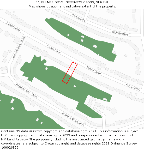 54, FULMER DRIVE, GERRARDS CROSS, SL9 7HL: Location map and indicative extent of plot