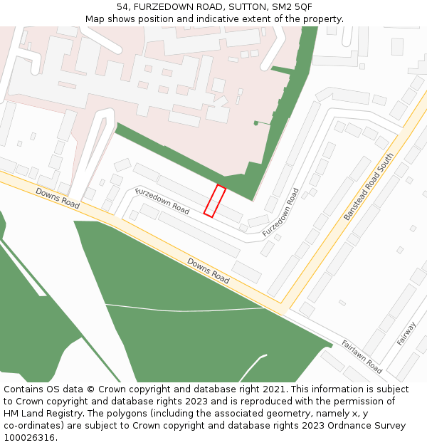 54, FURZEDOWN ROAD, SUTTON, SM2 5QF: Location map and indicative extent of plot