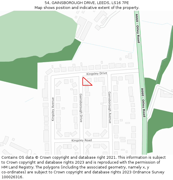 54, GAINSBOROUGH DRIVE, LEEDS, LS16 7PE: Location map and indicative extent of plot