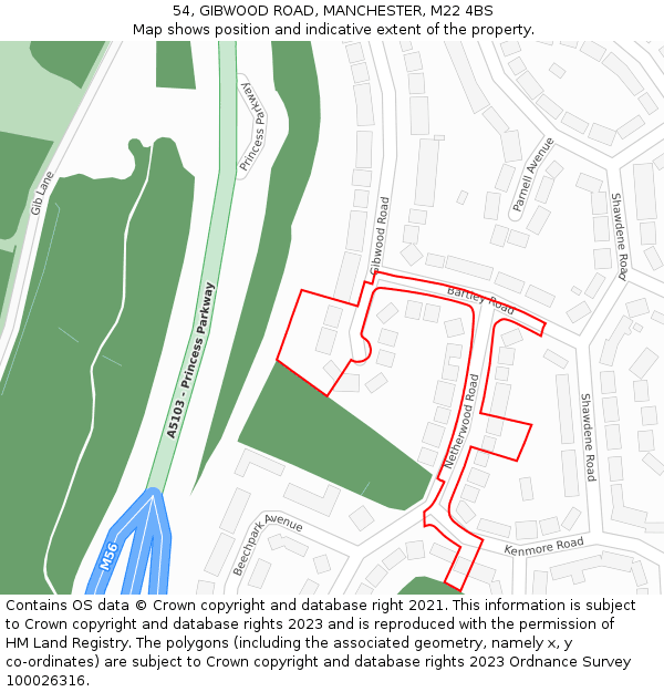 54, GIBWOOD ROAD, MANCHESTER, M22 4BS: Location map and indicative extent of plot
