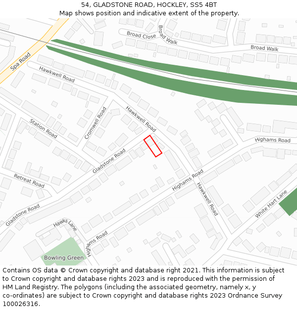 54, GLADSTONE ROAD, HOCKLEY, SS5 4BT: Location map and indicative extent of plot