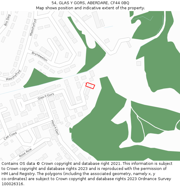 54, GLAS Y GORS, ABERDARE, CF44 0BQ: Location map and indicative extent of plot