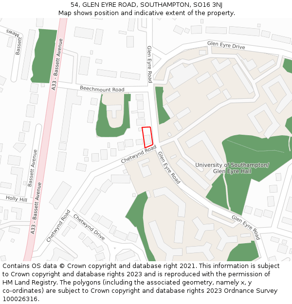 54, GLEN EYRE ROAD, SOUTHAMPTON, SO16 3NJ: Location map and indicative extent of plot