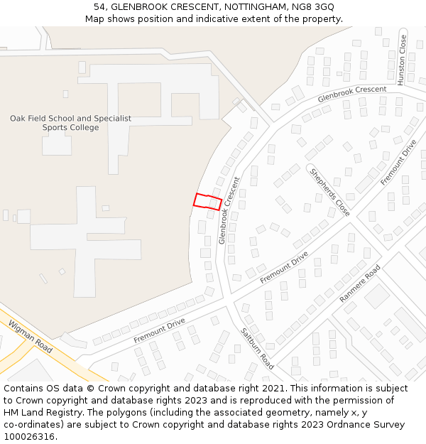 54, GLENBROOK CRESCENT, NOTTINGHAM, NG8 3GQ: Location map and indicative extent of plot