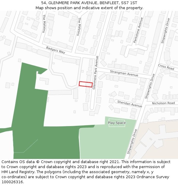 54, GLENMERE PARK AVENUE, BENFLEET, SS7 1ST: Location map and indicative extent of plot