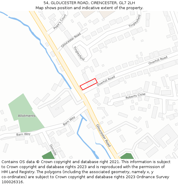 54, GLOUCESTER ROAD, CIRENCESTER, GL7 2LH: Location map and indicative extent of plot