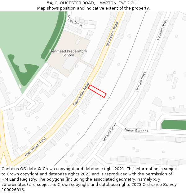 54, GLOUCESTER ROAD, HAMPTON, TW12 2UH: Location map and indicative extent of plot