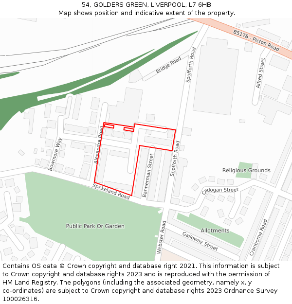54, GOLDERS GREEN, LIVERPOOL, L7 6HB: Location map and indicative extent of plot
