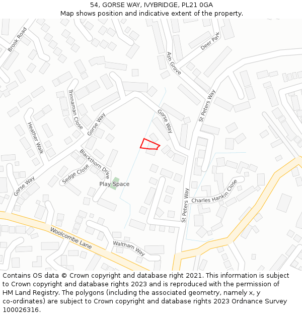 54, GORSE WAY, IVYBRIDGE, PL21 0GA: Location map and indicative extent of plot