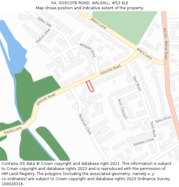 54, GOSCOTE ROAD, WALSALL, WS3 4LE: Location map and indicative extent of plot