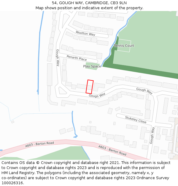 54, GOUGH WAY, CAMBRIDGE, CB3 9LN: Location map and indicative extent of plot