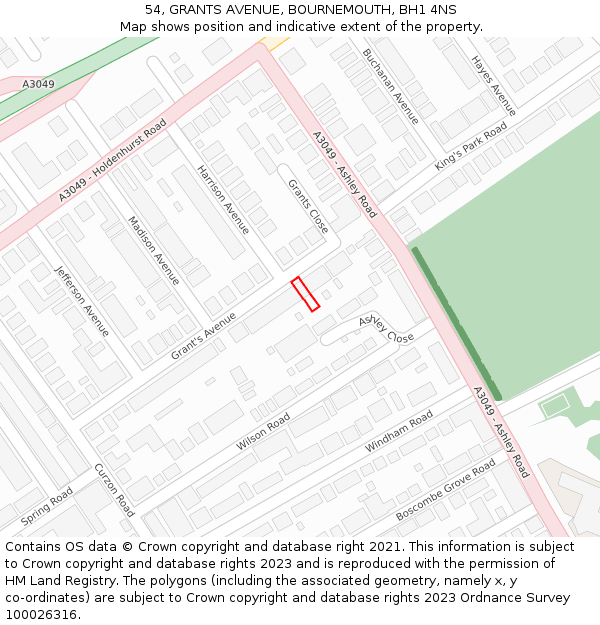 54, GRANTS AVENUE, BOURNEMOUTH, BH1 4NS: Location map and indicative extent of plot