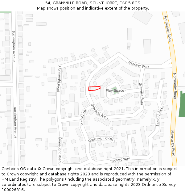 54, GRANVILLE ROAD, SCUNTHORPE, DN15 8GS: Location map and indicative extent of plot