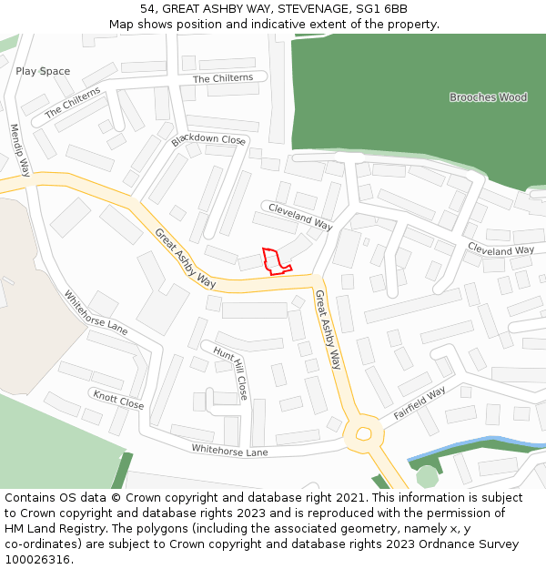 54, GREAT ASHBY WAY, STEVENAGE, SG1 6BB: Location map and indicative extent of plot