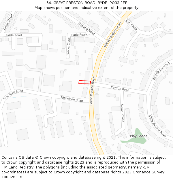 54, GREAT PRESTON ROAD, RYDE, PO33 1EF: Location map and indicative extent of plot