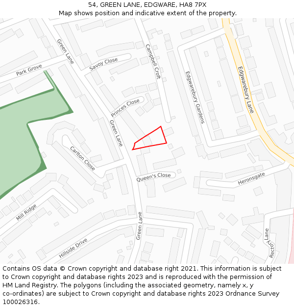 54, GREEN LANE, EDGWARE, HA8 7PX: Location map and indicative extent of plot