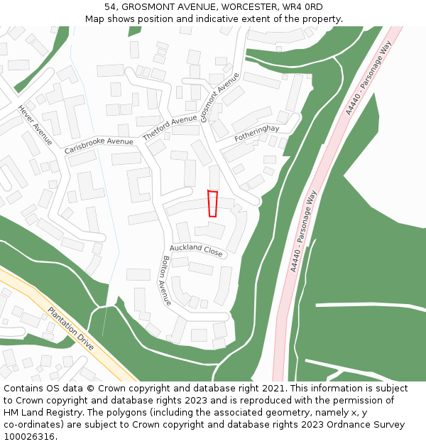 54, GROSMONT AVENUE, WORCESTER, WR4 0RD: Location map and indicative extent of plot