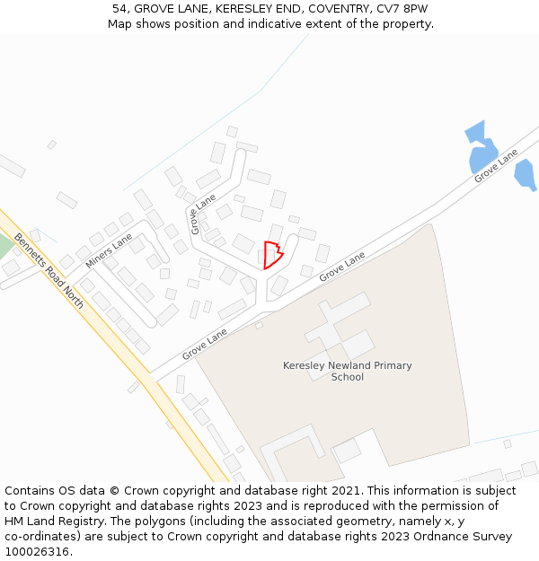 54, GROVE LANE, KERESLEY END, COVENTRY, CV7 8PW: Location map and indicative extent of plot