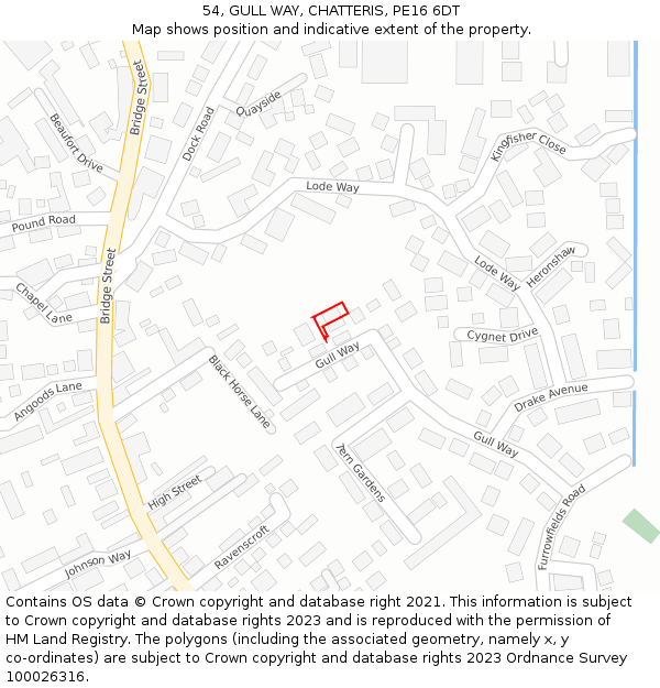 54, GULL WAY, CHATTERIS, PE16 6DT: Location map and indicative extent of plot