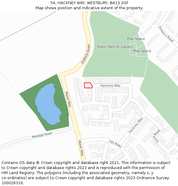 54, HACKNEY WAY, WESTBURY, BA13 2GF: Location map and indicative extent of plot