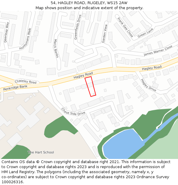 54, HAGLEY ROAD, RUGELEY, WS15 2AW: Location map and indicative extent of plot