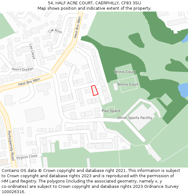 54, HALF ACRE COURT, CAERPHILLY, CF83 3SU: Location map and indicative extent of plot