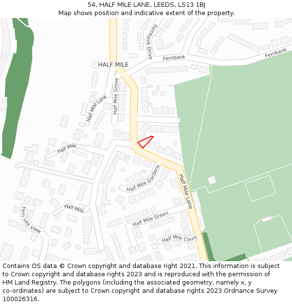 54, HALF MILE LANE, LEEDS, LS13 1BJ: Location map and indicative extent of plot