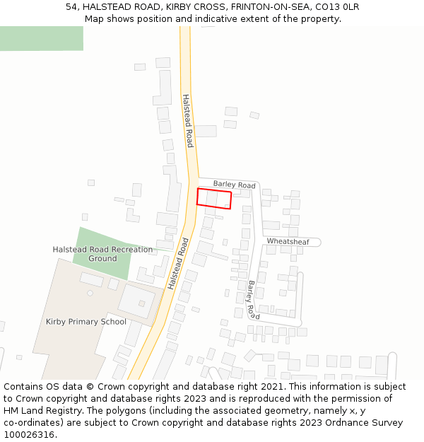 54, HALSTEAD ROAD, KIRBY CROSS, FRINTON-ON-SEA, CO13 0LR: Location map and indicative extent of plot