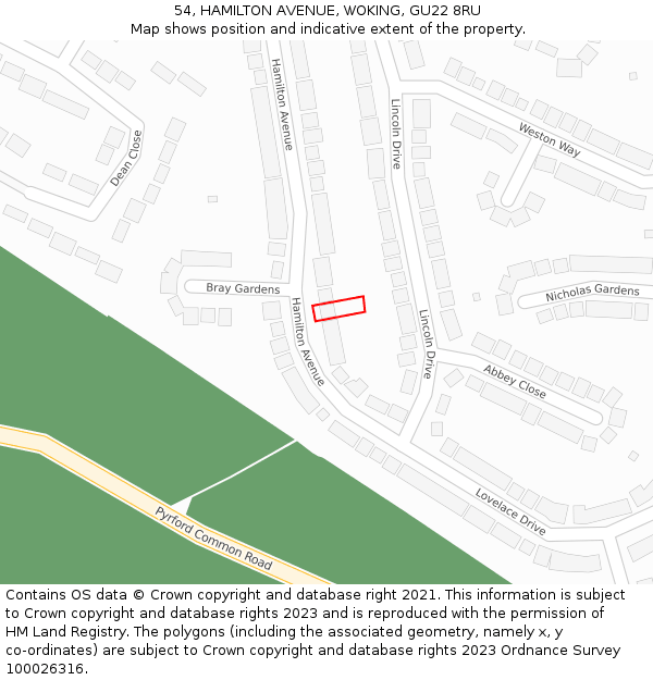 54, HAMILTON AVENUE, WOKING, GU22 8RU: Location map and indicative extent of plot