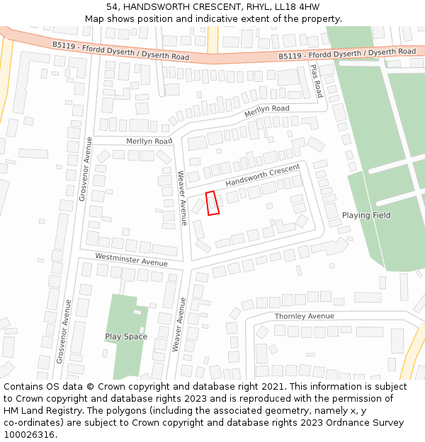 54, HANDSWORTH CRESCENT, RHYL, LL18 4HW: Location map and indicative extent of plot
