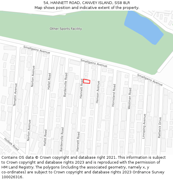 54, HANNETT ROAD, CANVEY ISLAND, SS8 8LR: Location map and indicative extent of plot