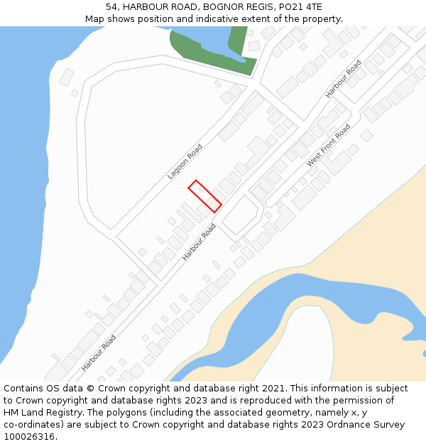 54, HARBOUR ROAD, BOGNOR REGIS, PO21 4TE: Location map and indicative extent of plot