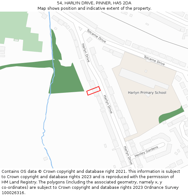 54, HARLYN DRIVE, PINNER, HA5 2DA: Location map and indicative extent of plot